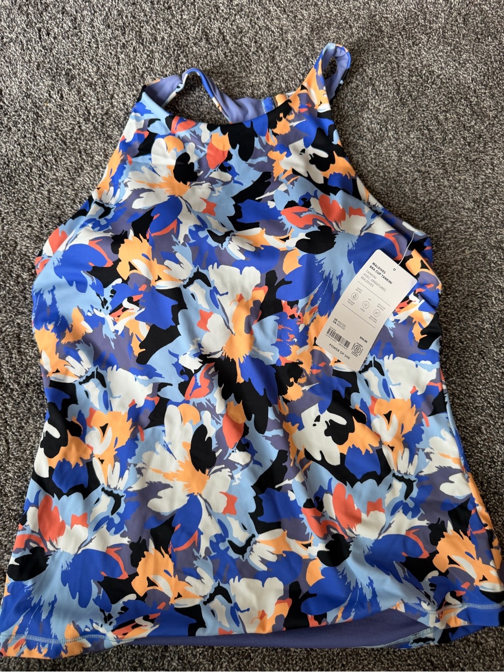 Women’s High-Neck Floral Print tankini in Blue/Orange 40D/Dd